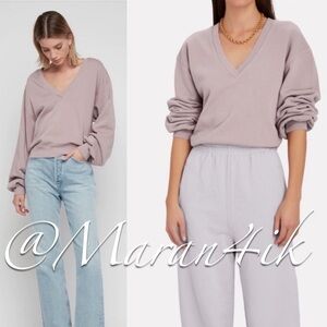 Agolde V-Neck Ballon Sleeve Sweatshirt Top Small Lilac